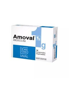 Amoval 1g - 1gr Amoxicilina - 14 Comprimidos Dispersables
