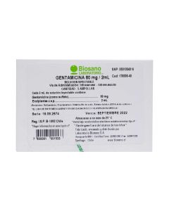 Gentamicina 80mg/2ml - 5 Ampollas de 2ml Solución Inyectable