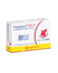 Hipoglucin 500 LP - 500mg Metformina Clorhidrato - 30 Comprimidos de Liberación Prolongada