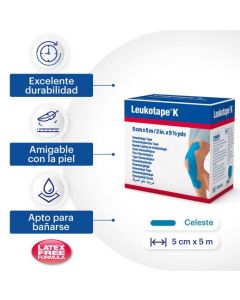 Leukotape K - 1 Cinta de 5cm x 5mts Cinta Kinesiológica color Celeste