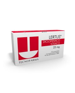 Lertus - 25mg Diclofenaco Sódico - 20 Comprimidos con Recubrimiento Entérico