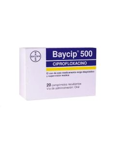 Baycip - 500mg Ciprofloxacino - 20 Comprimidos Recubiertos