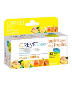 Crevet Light - 500mg Vitamina C - 32 Comprimidos Masticables Jengibre Limón