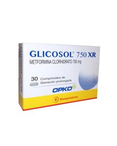 Glicosol 750 XR - 750mg Metformina - 30 Comprimidos de Liberación Prolongada