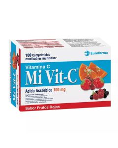 Mi Vit-C - 100mg Vitamina C - 100 Comprimidos Masticables sabor Frutos Rojos