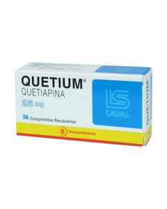 Quetium - 25mg Quetiapina - 30 Comprimidos Recubiertos