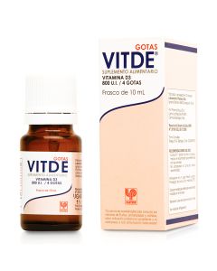 Vitde - 800UI/4 gotas Vitamina D3 - 10ml Solución Oral para Gotas