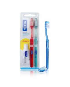 Vitis Medio - Pack 2 Cepillos Dentales Medio + Pasta Dental 15ml