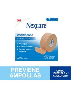 Nexcare - 1 Cinta Impermeable Flexible y Acolchada de 25,4mm x 4,57mts