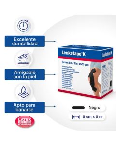 Leukotape K - 1 Cinta de 5cm x 5mts Cinta Kinesiológica color Negro