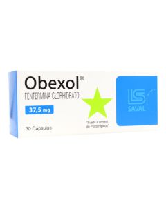 Obexol - 37,5mg Fentermina Clorhidrato - 30 Cápsulas